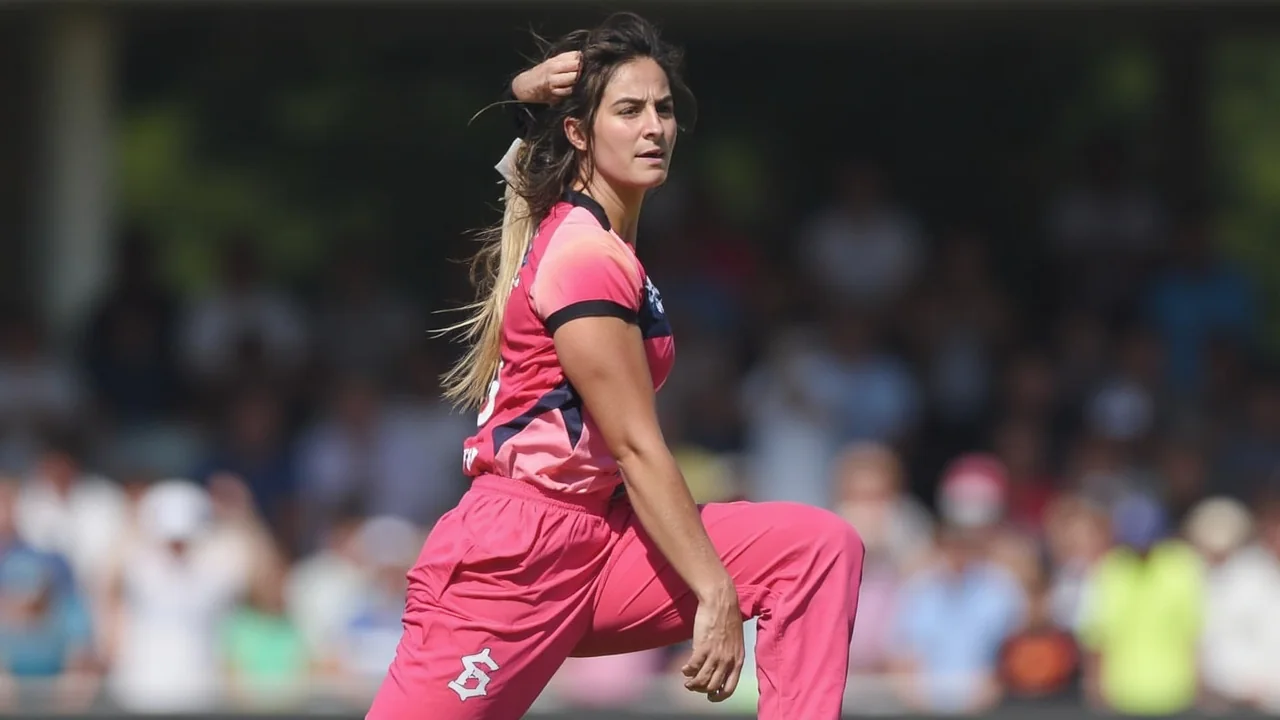 A batter in stance during a Hundred Women's fixture at Sophia Gardens, with crowd and pavilion visible in the background.