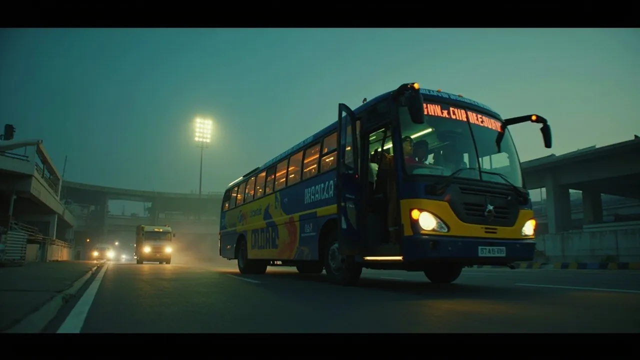 A stadium at sunset