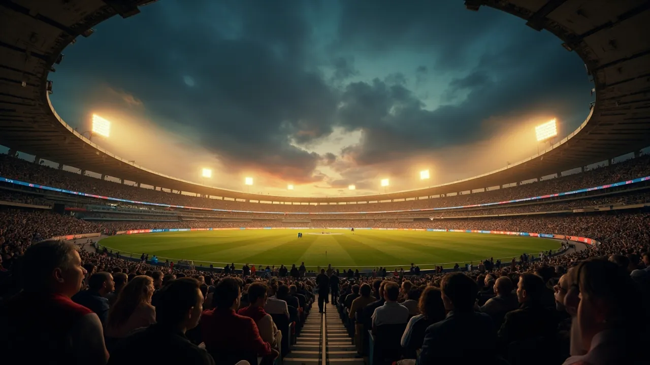 A stadium at sunset
