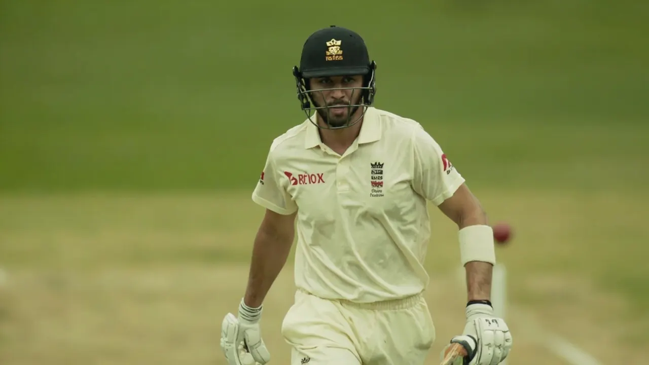 A batsman in stance at the crease