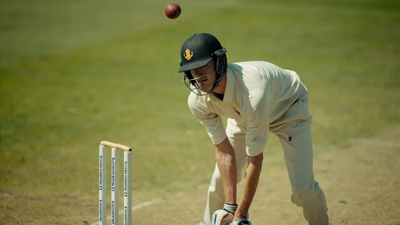 A batsman in stance at the crease
